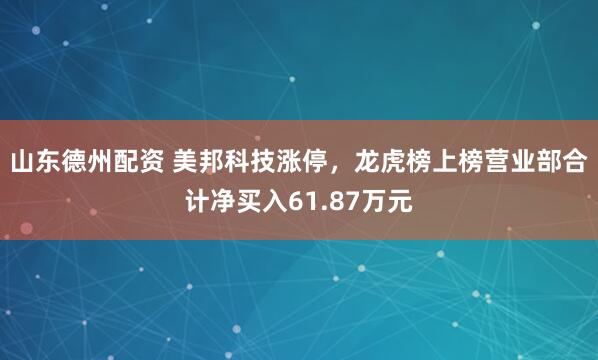 山东德州配资 美邦科技涨停，龙虎榜上榜营业部合计净买入61.87万元
